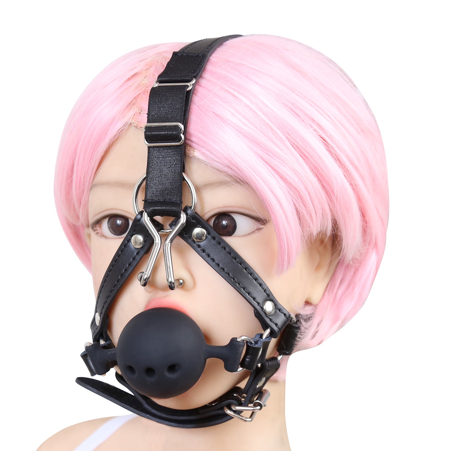 Honey bb BDSM Silicone Ball Harness HeadGear Pu Leather Bondage Mouth Gag