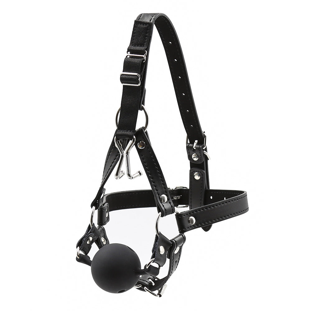 Honey bb BDSM Silicone Ball Harness HeadGear Pu Leather Bondage Mouth Gag