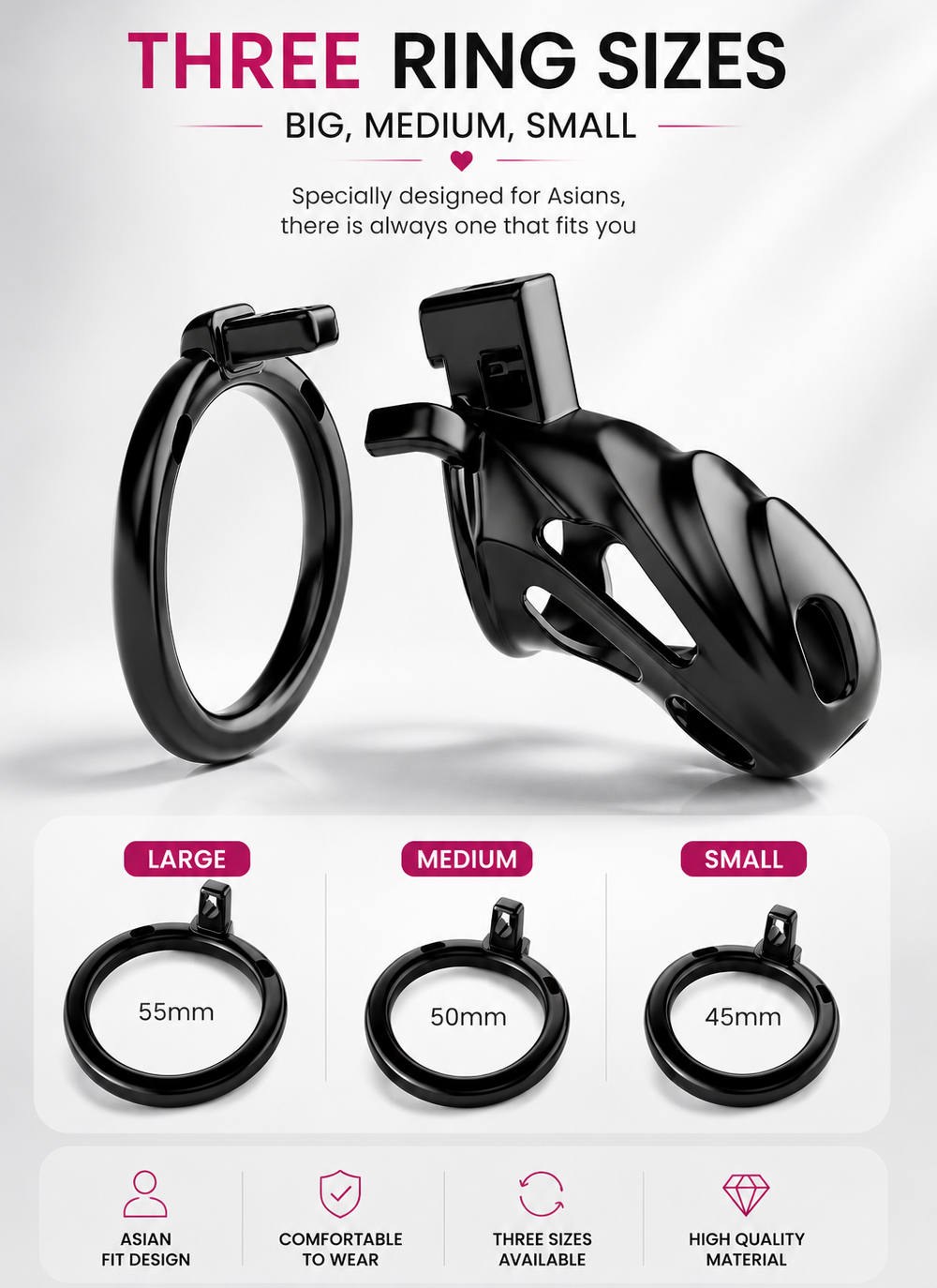 Dragon Chastity Lock & 3 Locking Rings & Key