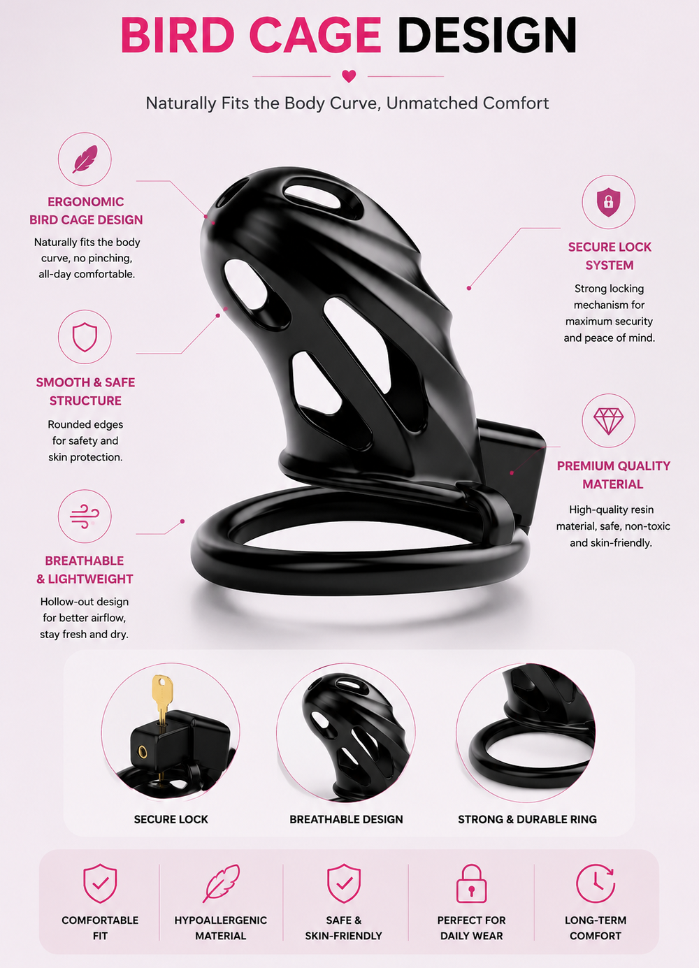 Dragon Chastity Lock & 3 Locking Rings & Key