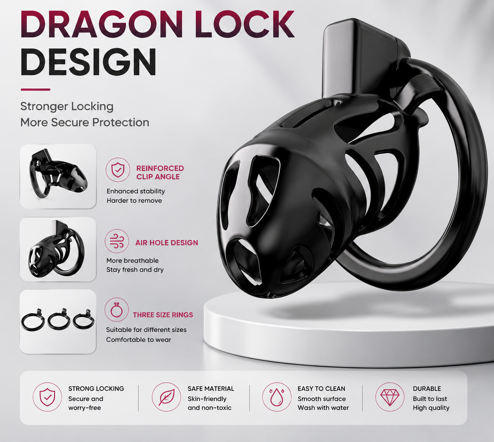 Dragon Chastity Lock & 3 Locking Rings & Key