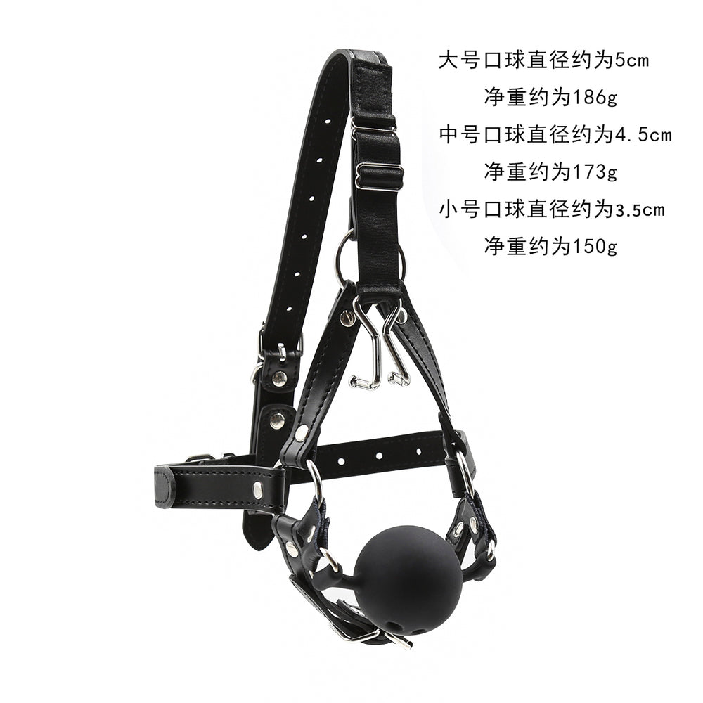 Honey bb BDSM Silicone Ball Harness HeadGear Pu Leather Bondage Mouth Gag