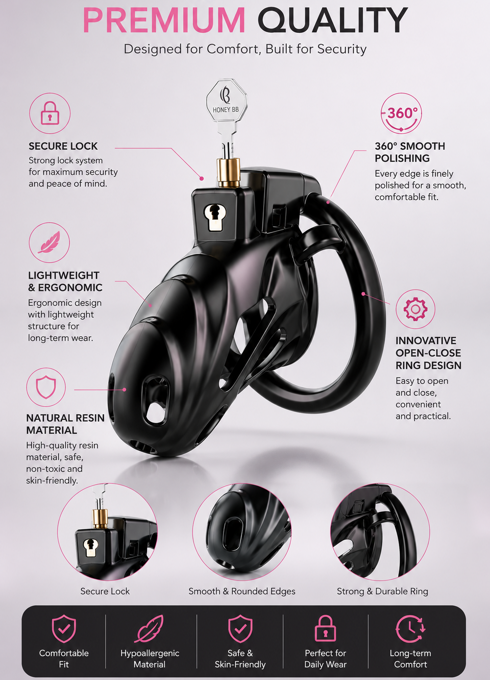 Dragon Chastity Lock & 3 Locking Rings & Key