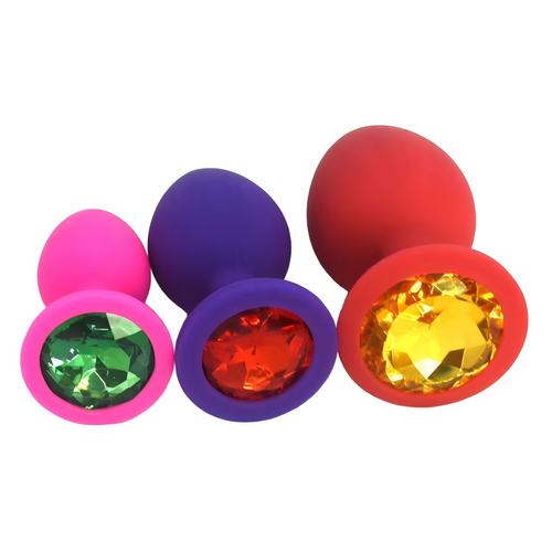 Honey bb Hot Sale 3 Sizes Silicone Anal Plug with Crystal Buttons Colored Gemstones Butt Plug Male Female Anal Trainer Masturbation Tail